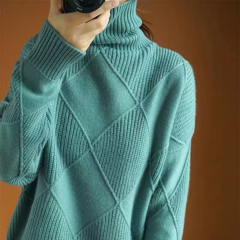 Cozy Diamond-Texture Knit Sweater