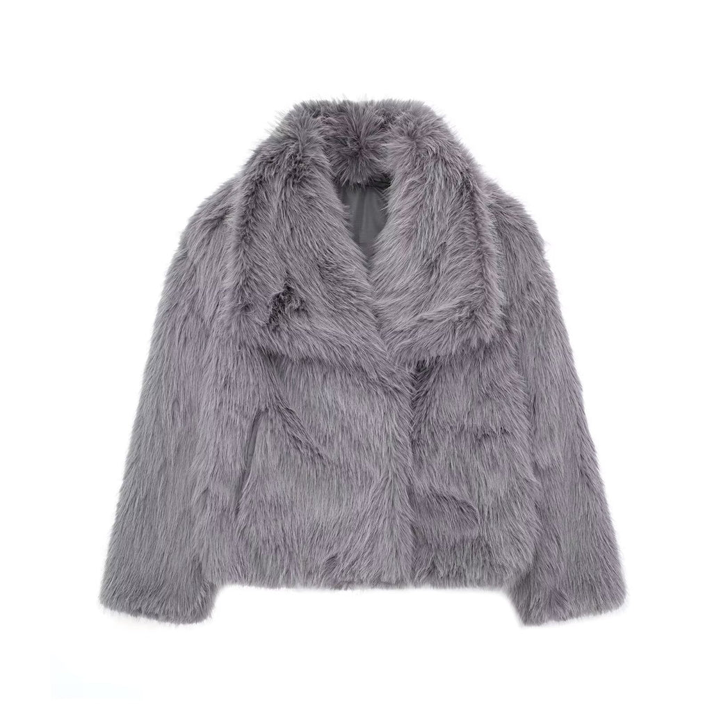 Winter Luxury Fur Lapel Winter Plush Coat