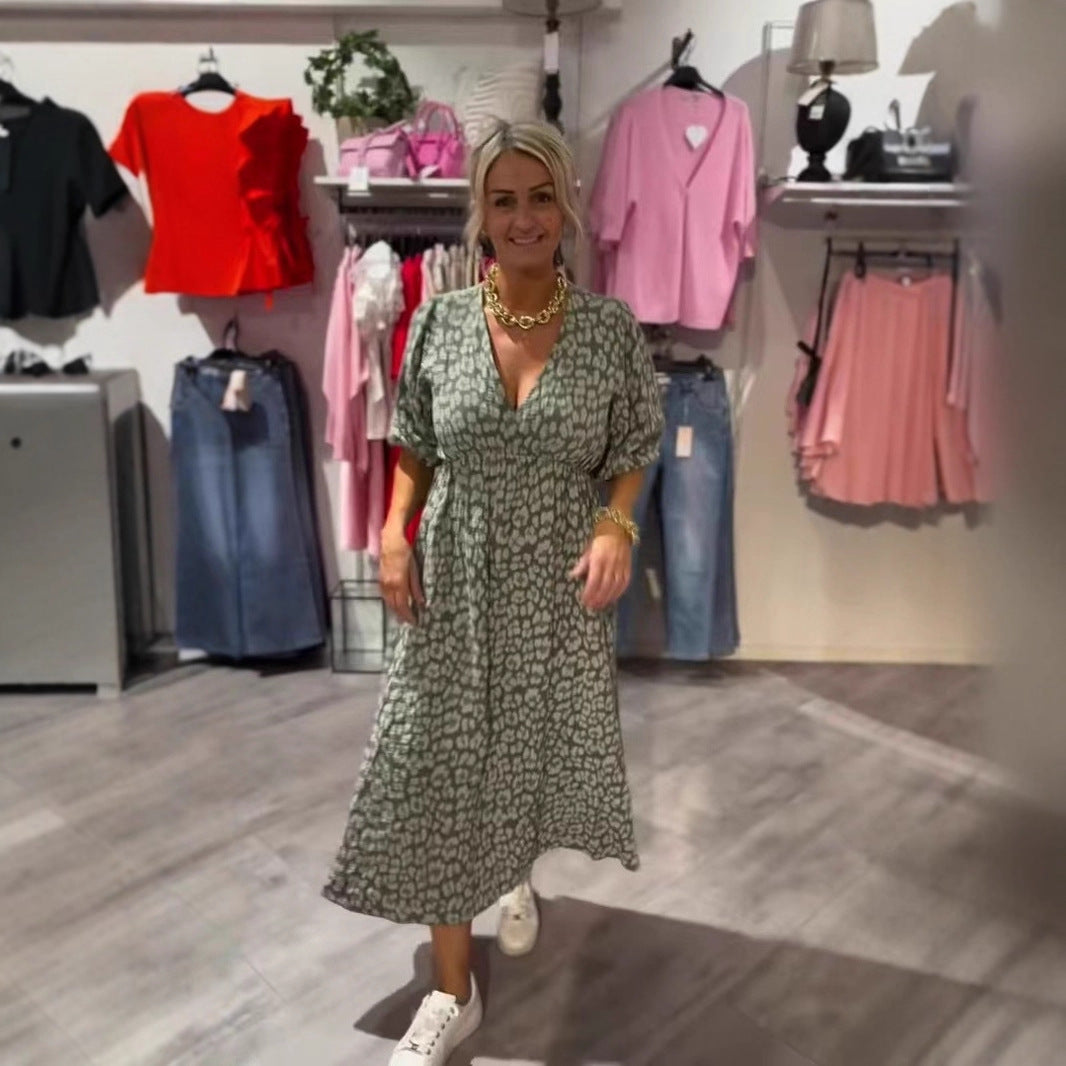 Women's printed V-neck dresses