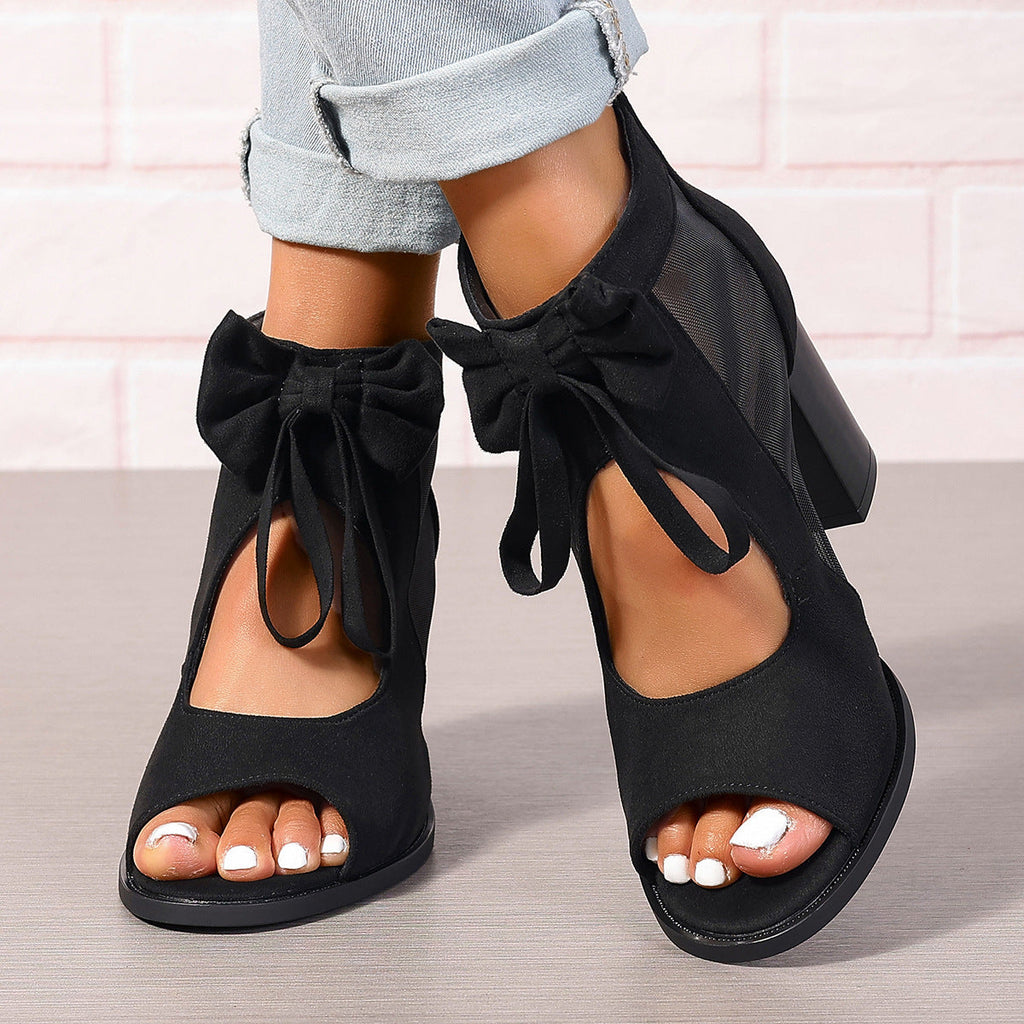 Elegant Bow Block Heel Sandals