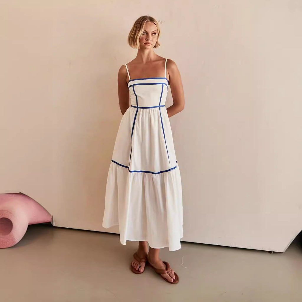 Midi dress with thin straps and ruffled skirt