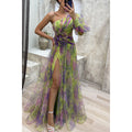 Elegant one-shoulder mesh summer dress