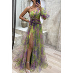 Elegant one-shoulder mesh summer dress