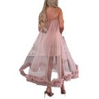 Strapless Mesh Overlay Midi Dress