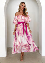 Off-the-shoulder floral maxi dress