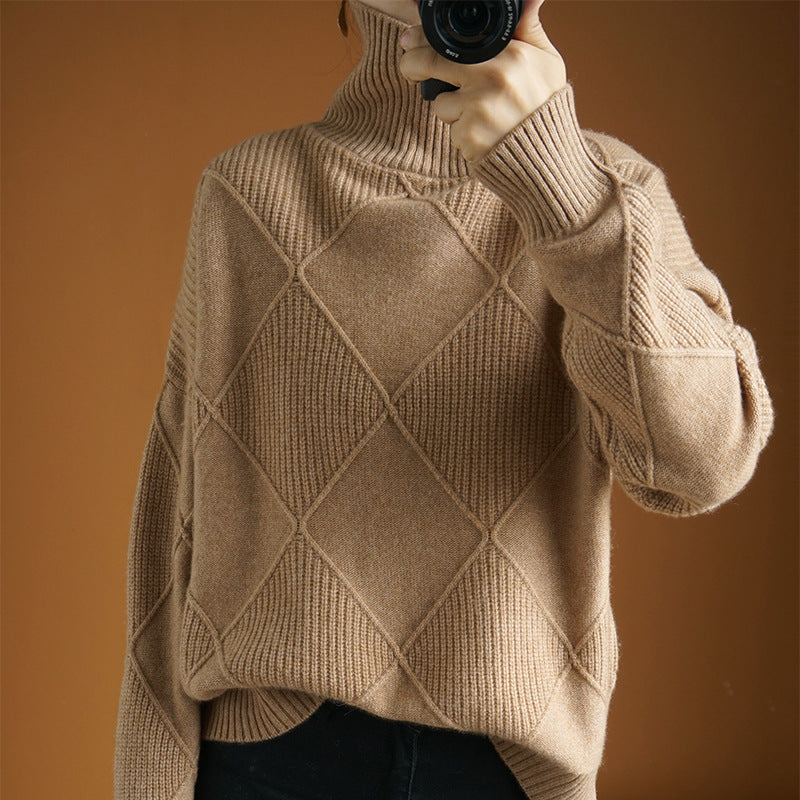 Cozy Diamond-Texture Knit Sweater