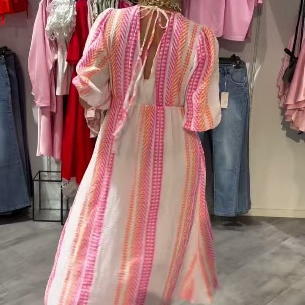 Women's printed V-neck dresses