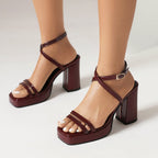 Summer Square Toe Block Heel Sandals