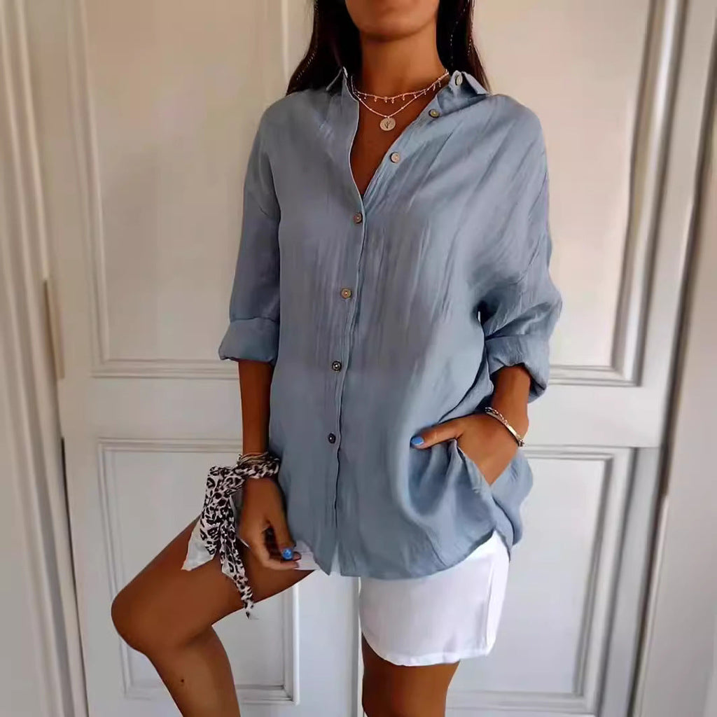 Casual Lapel Long Sleeve Pleated Shirt