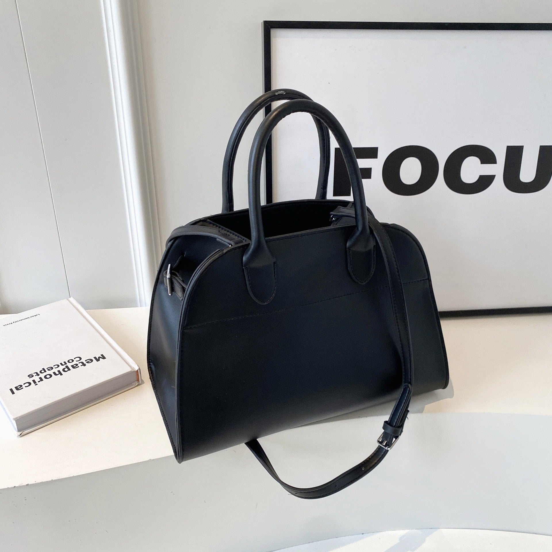 Retro Side-Buckle Top Handle Tote Bag