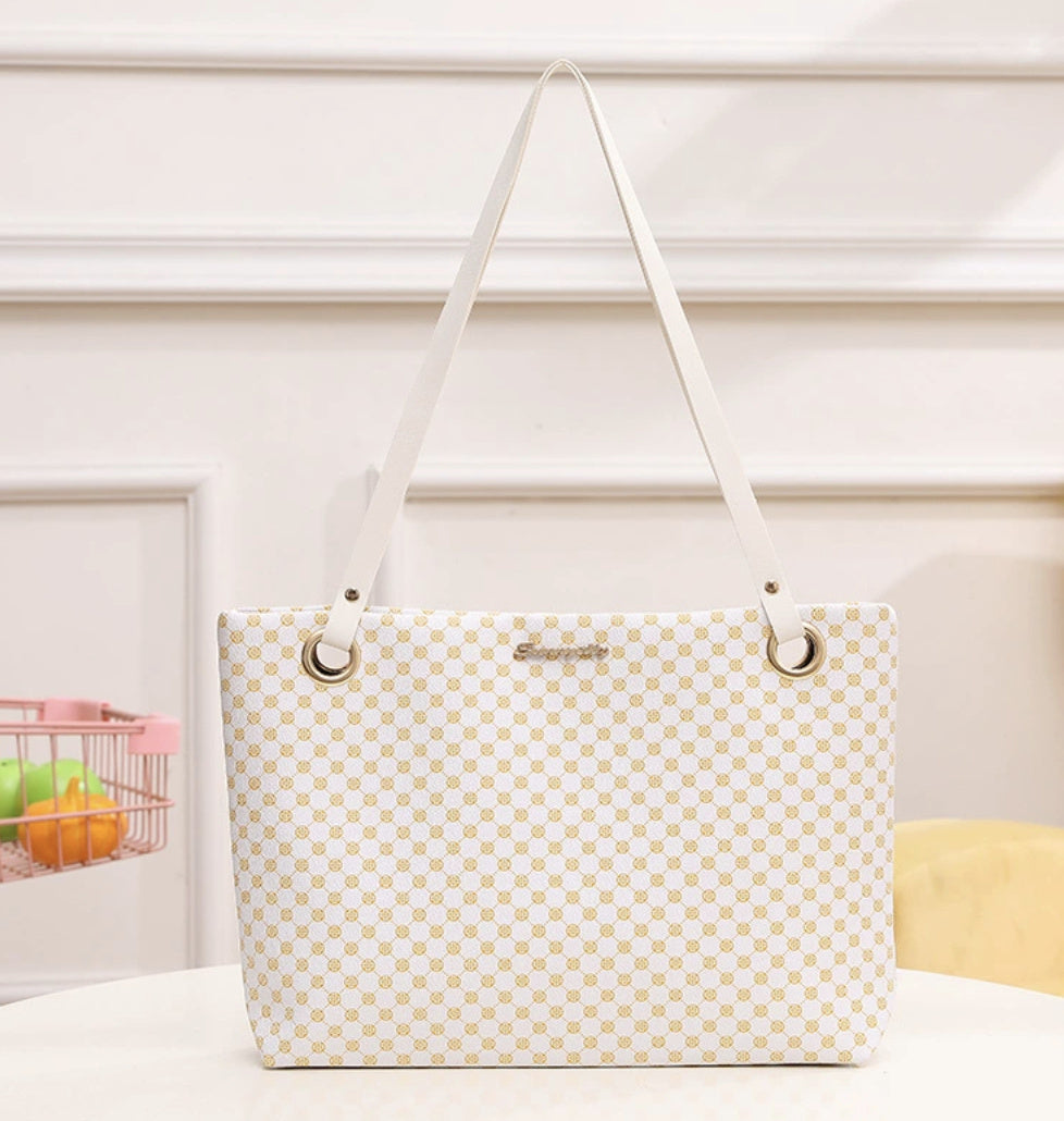 Vintage Checkered Large Capacity Shoulder Tote Bag