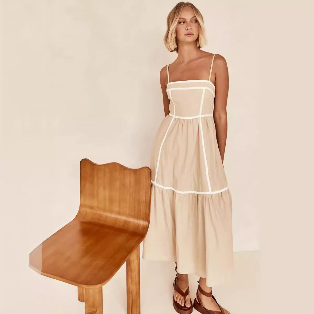 Midi dress with thin straps and ruffled skirt