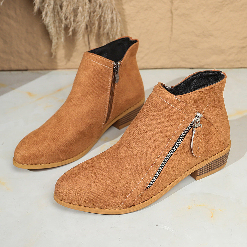 Suede Zipper Ankle Boots