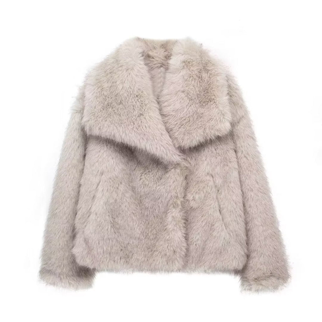 Winter Luxury Fur Lapel Winter Plush Coat