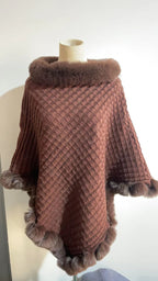 Luxury Fur Collar Winter Shawl Cape
