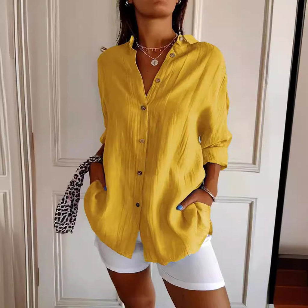 Casual Lapel Long Sleeve Pleated Shirt