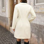 Elegant Wool-Blend Coat with Pearl Buttons – Classic Long Sleeve Winter Overcoat
