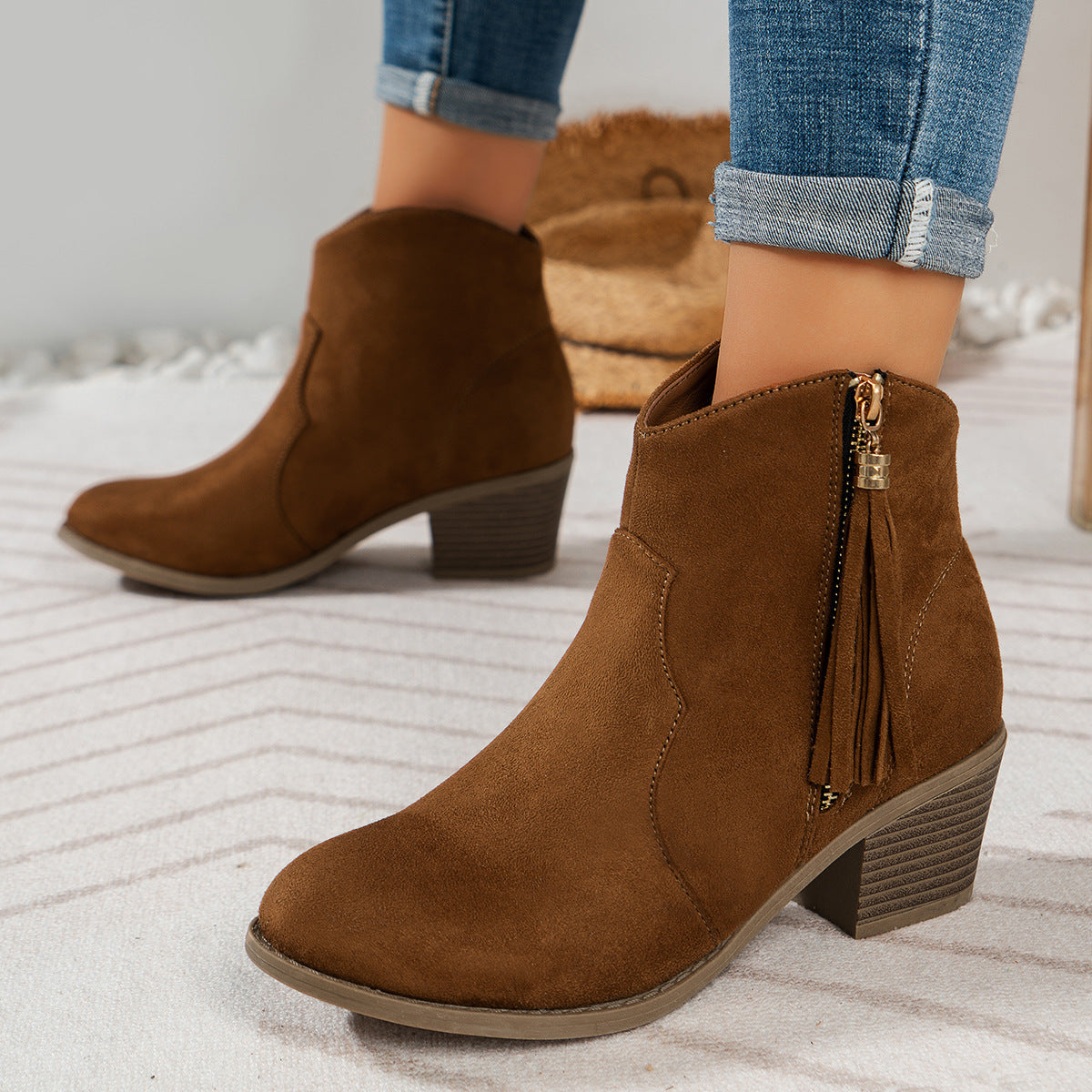 Suede Tassel Zip Ankle Boots