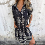 Ethnic Print Sleeveless Shirt Dress