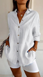 Casual Lapel Long Sleeve Pleated Shirt