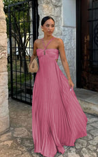 Flowing pleated strapless dress