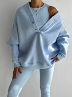 Women’s Casual 3-Piece Sport Suit | Oversized Hoodie, Padded Vest, and Slim Tapered Pants.