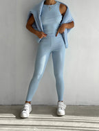 Women’s Casual 3-Piece Sport Suit | Oversized Hoodie, Padded Vest, and Slim Tapered Pants.