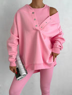 Women’s Casual 3-Piece Sport Suit | Oversized Hoodie, Padded Vest, and Slim Tapered Pants.